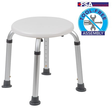 Flash Furniture 9-1/2" L, Aluminum, White Bath & Shower Stool DC-HY3400L-WH-GG